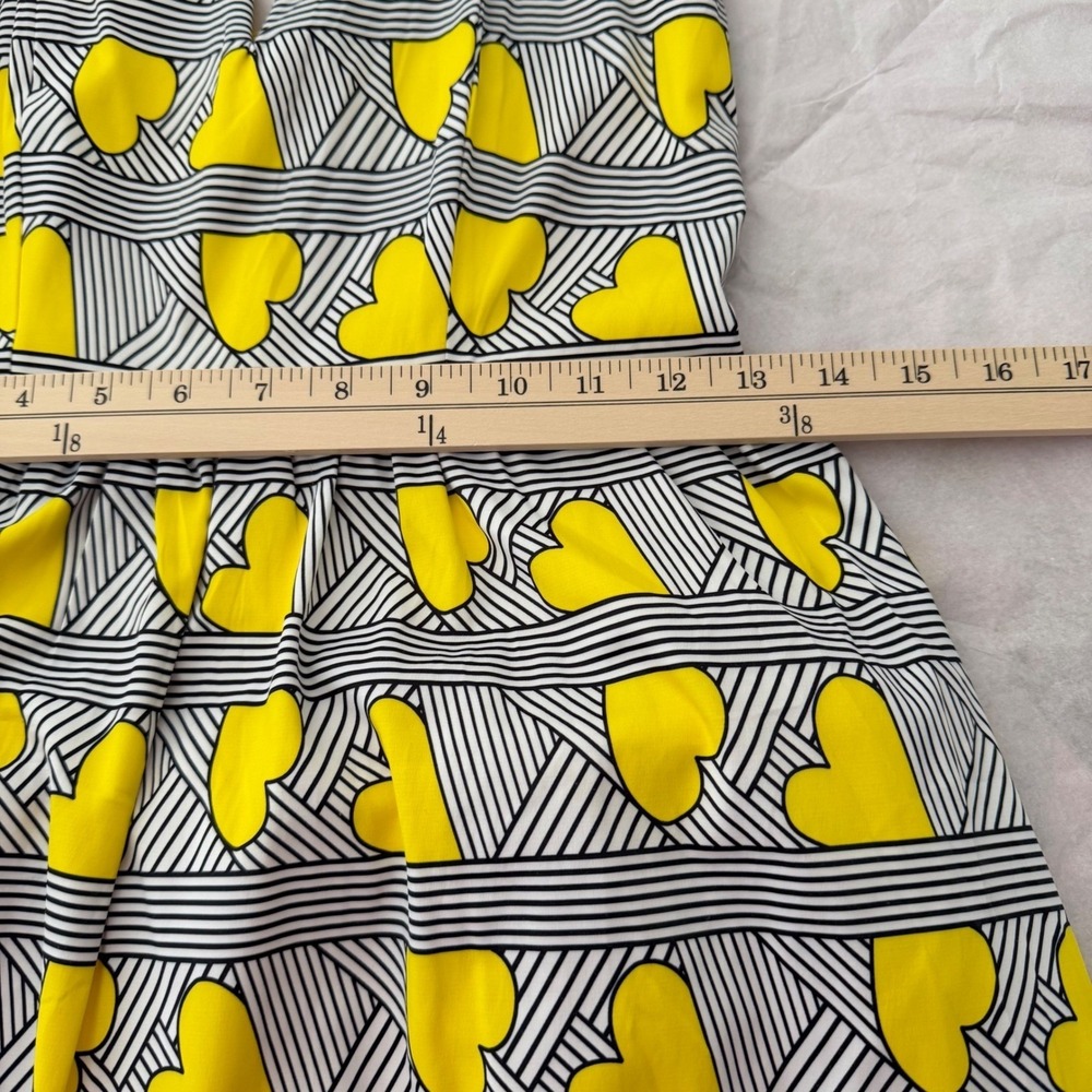 Strapless Heart Print Mini Dress Yellow Black White Whimsical Coquette Sz S NWT - Picture 7 of 13